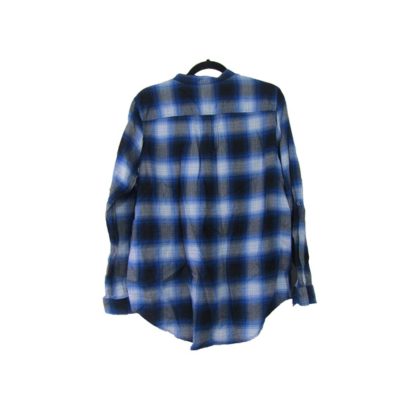 Lands'End Blue Plaid Top size 14 Boho Country Barn Aquestrian Outdoor Nautical - Picture 2 of 7